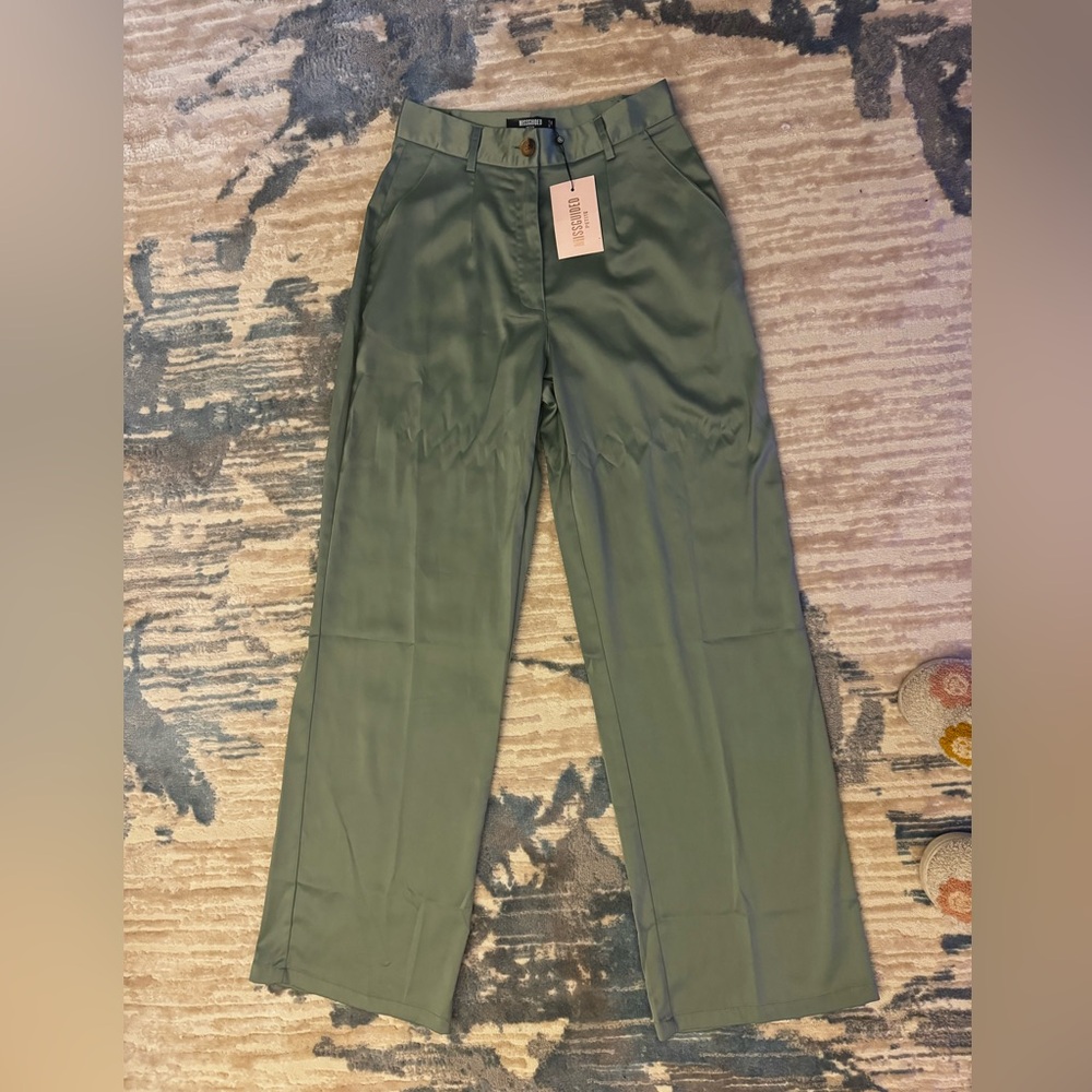 Misguided Petite satin wide leg trousers